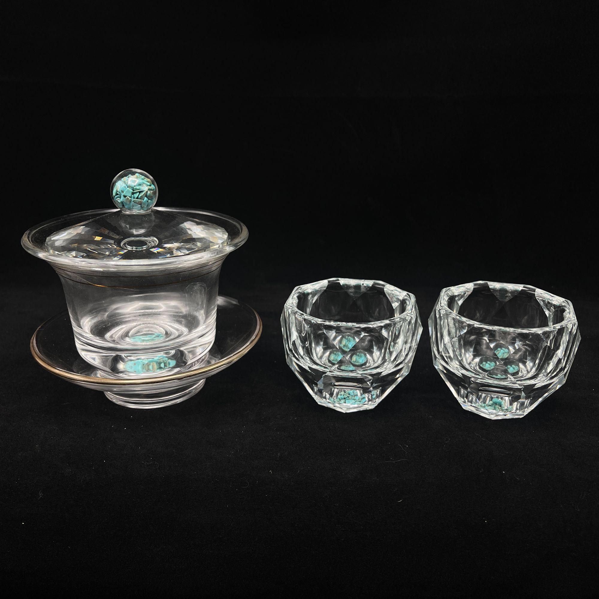 高档日式绿松石玻璃水晶三才盖碗泡茶水晶杯子品茗杯酒杯0332