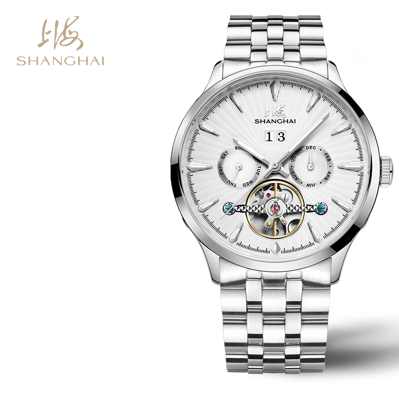 SHANGHAI/上海610剪影系列动感飞轮多功能全自动机械表夜光手表