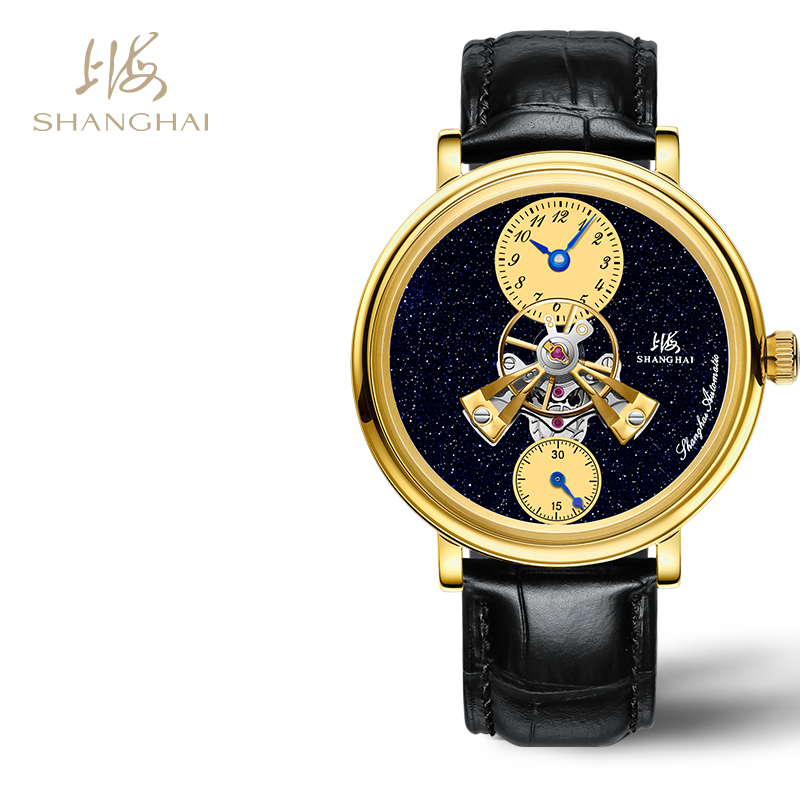 SHANGHAI/上海上海865悬浮式星空中置飞轮全自动机械表防水腕表