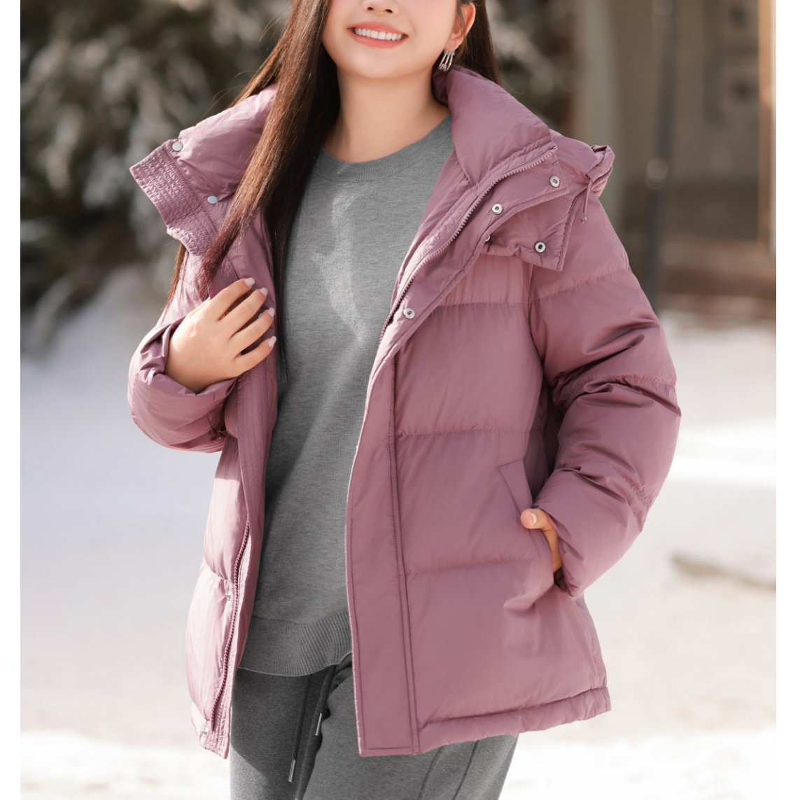 【泡芙五格好羽绒服90%白鸭绒】MsShe大码女防泼溅外套D~M2409010