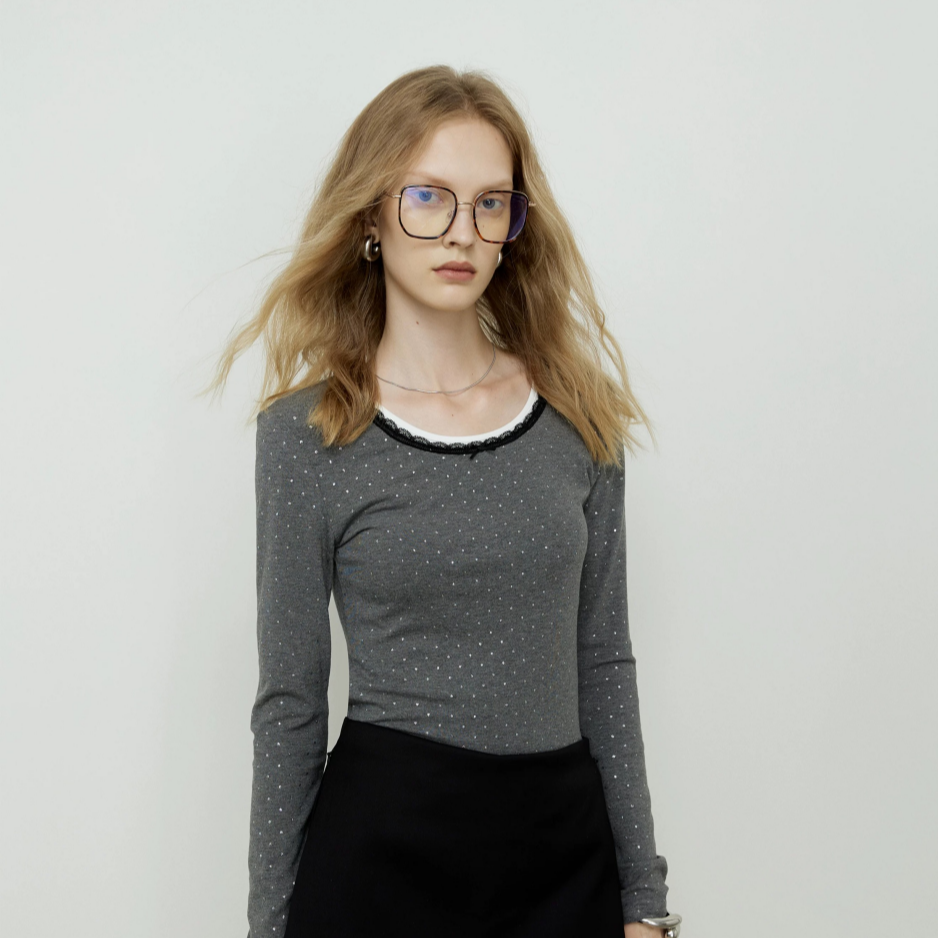 RoeyWang长袖T恤女新款气质修身显瘦休闲百搭露肩上衣/51572