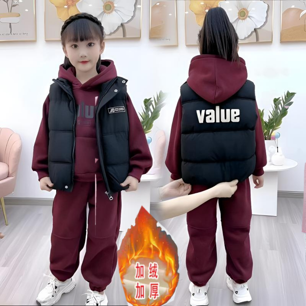 女童冬季套装2024新款洋气网红儿童秋冬中大童加绒加厚卫衣三件套
