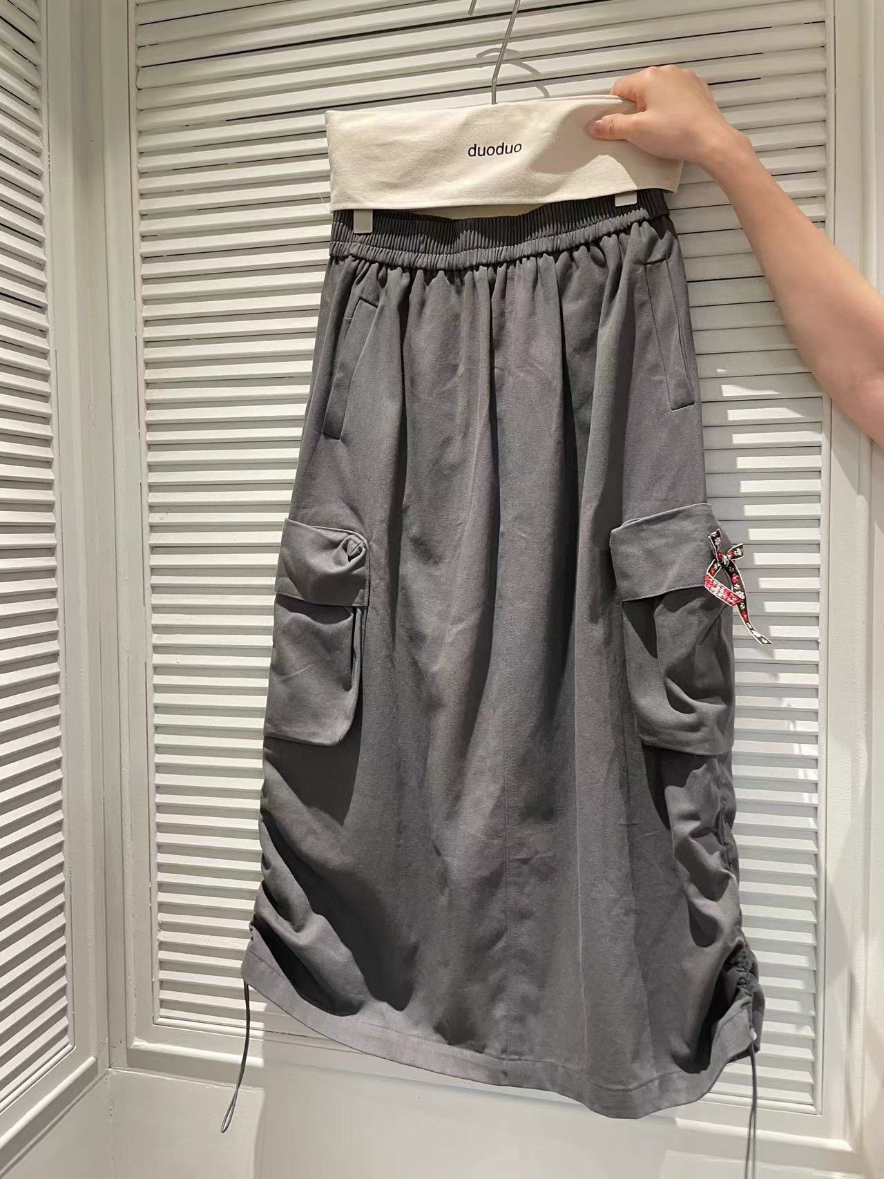 大口袋工装长款群子休闲半裙