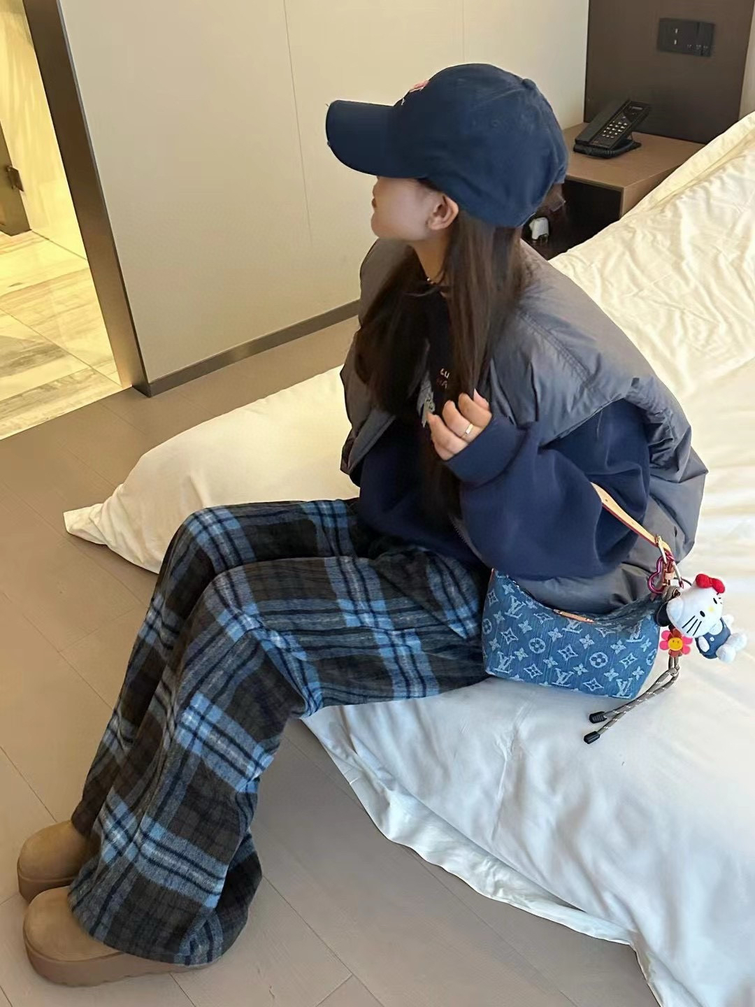 加绒加厚呢料格子裤超级洋气