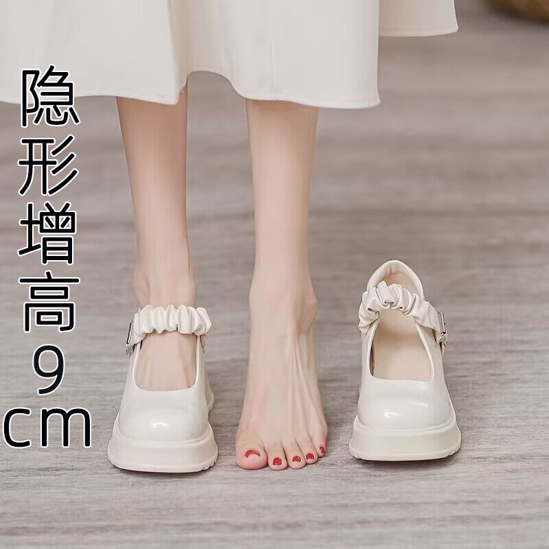 百丽纯爱3233小码内增高玛丽珍鞋女2023年新款圆头浅口小个子百搭