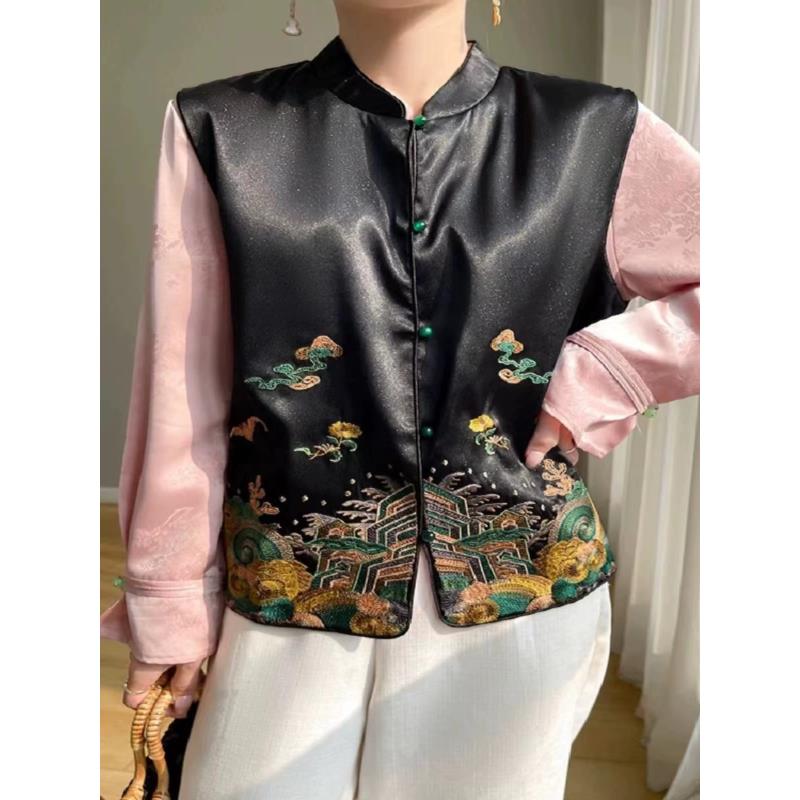 MJ-5中国风马褂刺绣双面穿马甲背心立领坎肩秋冬款国潮马夹