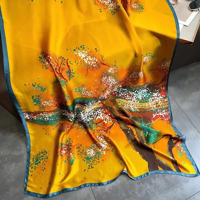 L12 爱橙寒梅  春秋薄围巾防晒披肩旗袍外搭两用丝巾长巾180*80