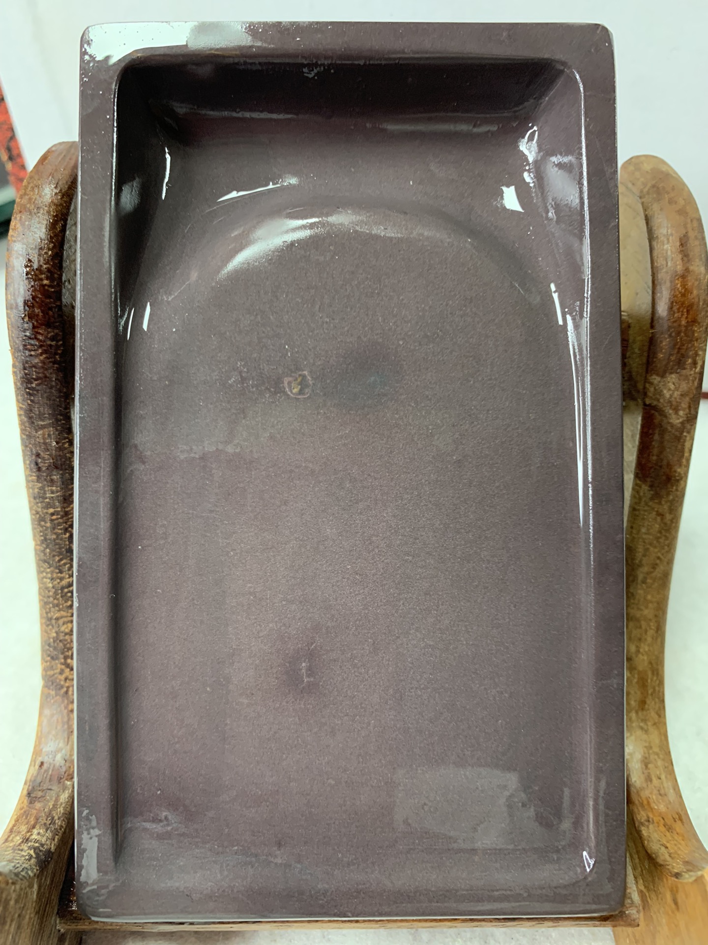 蕉白岩，方朴素砚，蕉叶白、火捺，5寸