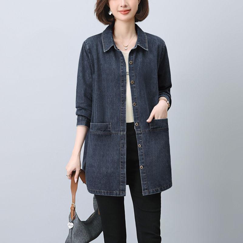 牛仔外套女中长款2025春秋季新款韩版宽松大码百搭上衣休闲风衣潮