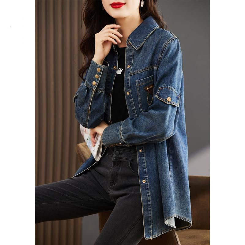 牛仔衬衫女款春秋装2025新款欧货上衣服休闲外套长袖叠穿外搭衬衣