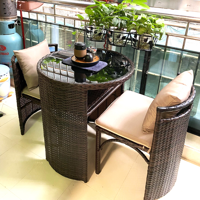 创意休闲简约茶桌椅组合露天藤椅家用编藤一桌两椅藤椅三件套