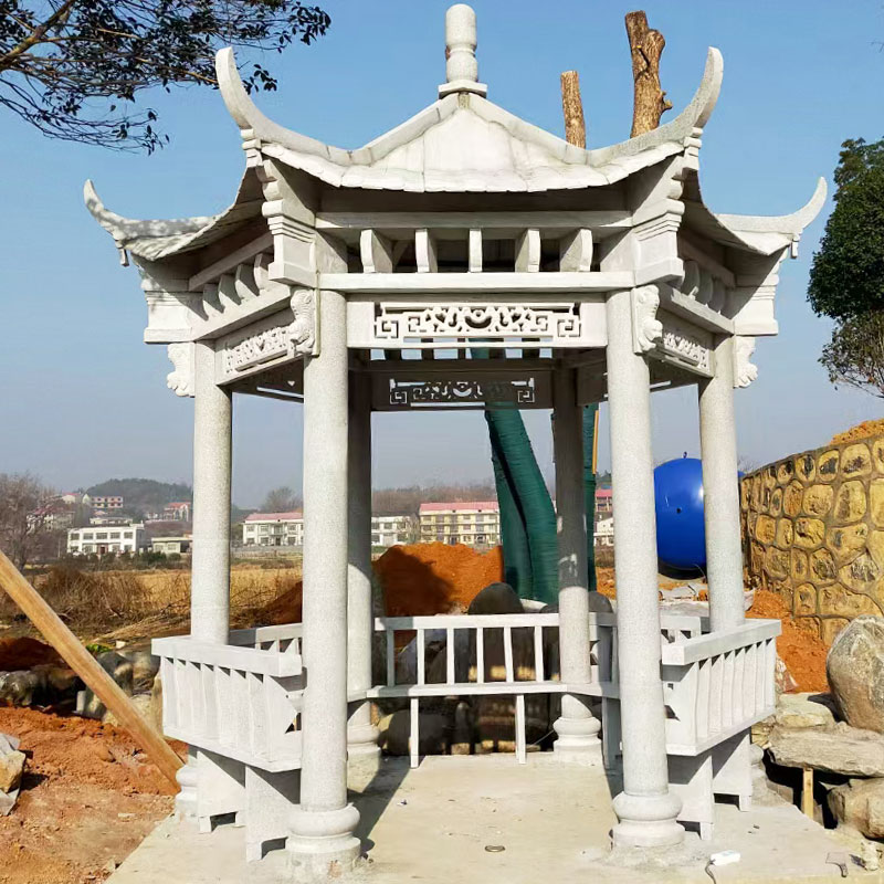 石雕凉亭石亭子户外园林别墅小区庭院大理石六角石亭花岗岩石摆件