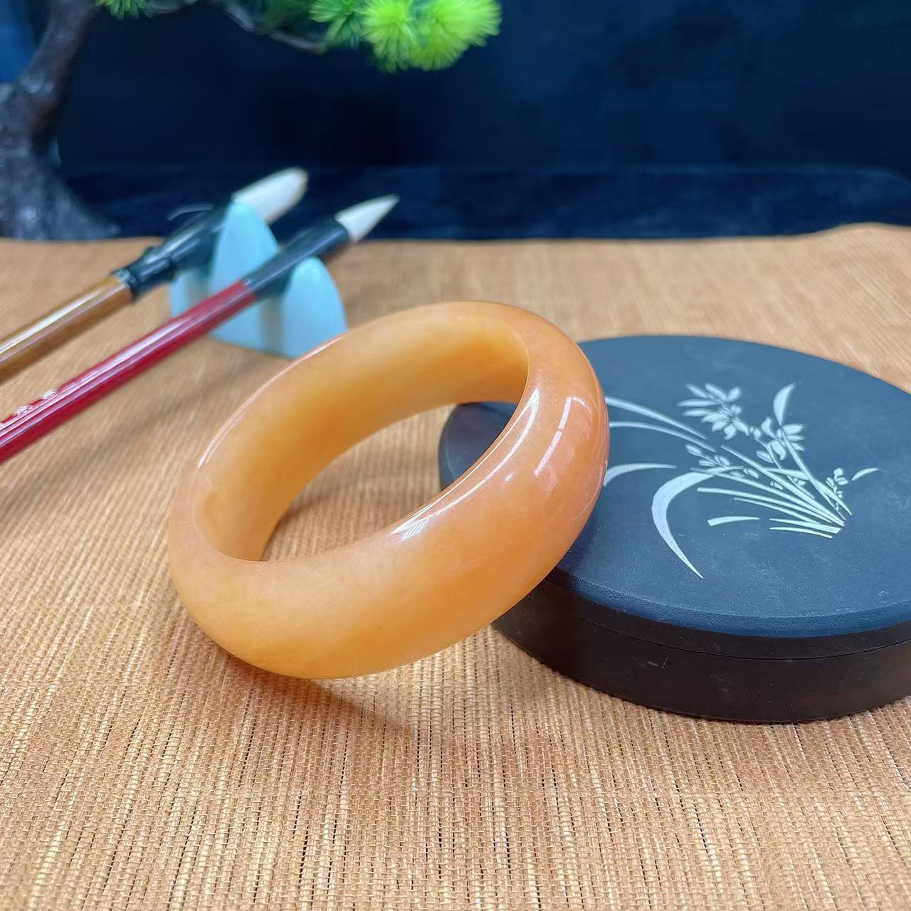 【玉晶坊珠宝】黄龙玉手镯轮胎款百搭妈妈时尚高冰宽版