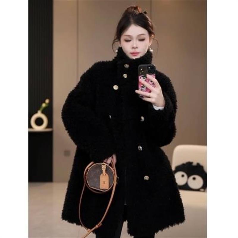 wdd2025新款冬季加厚时尚休闲洋气秋冬加绒女士外套insxx黑色