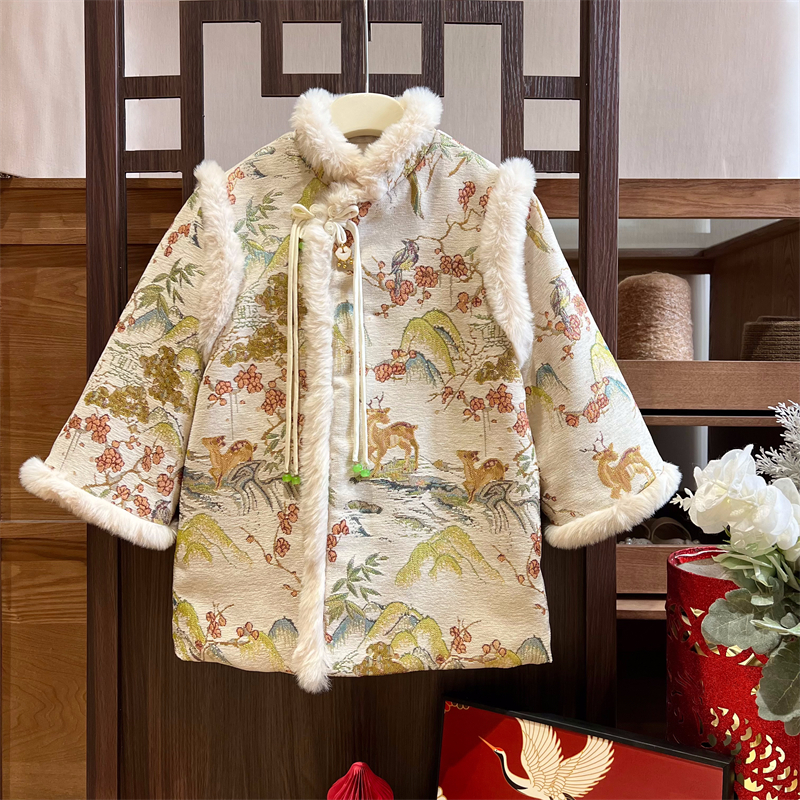 现货【蓬莱仙境】3150冬季夹棉加厚新中式国风女童外套连衣裙