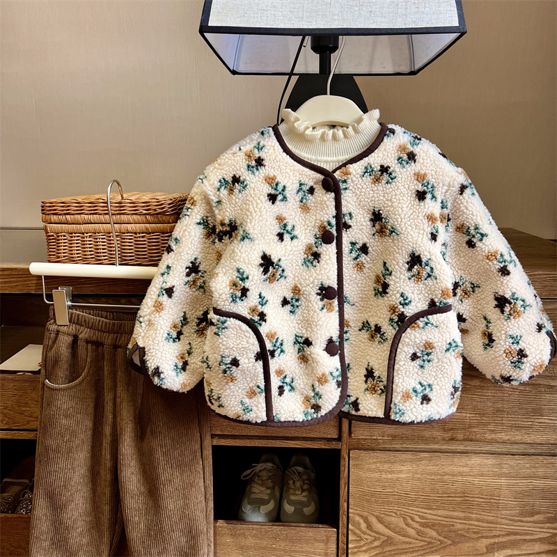 现货【冬时】夹棉加厚4155女童羊羔绒棉服花色百搭外套保暖时尚冬款