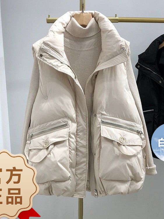 波司澄白鸭绒300斤大码胖MM保暖加厚坎肩羽绒服马甲上衣2023秋冬