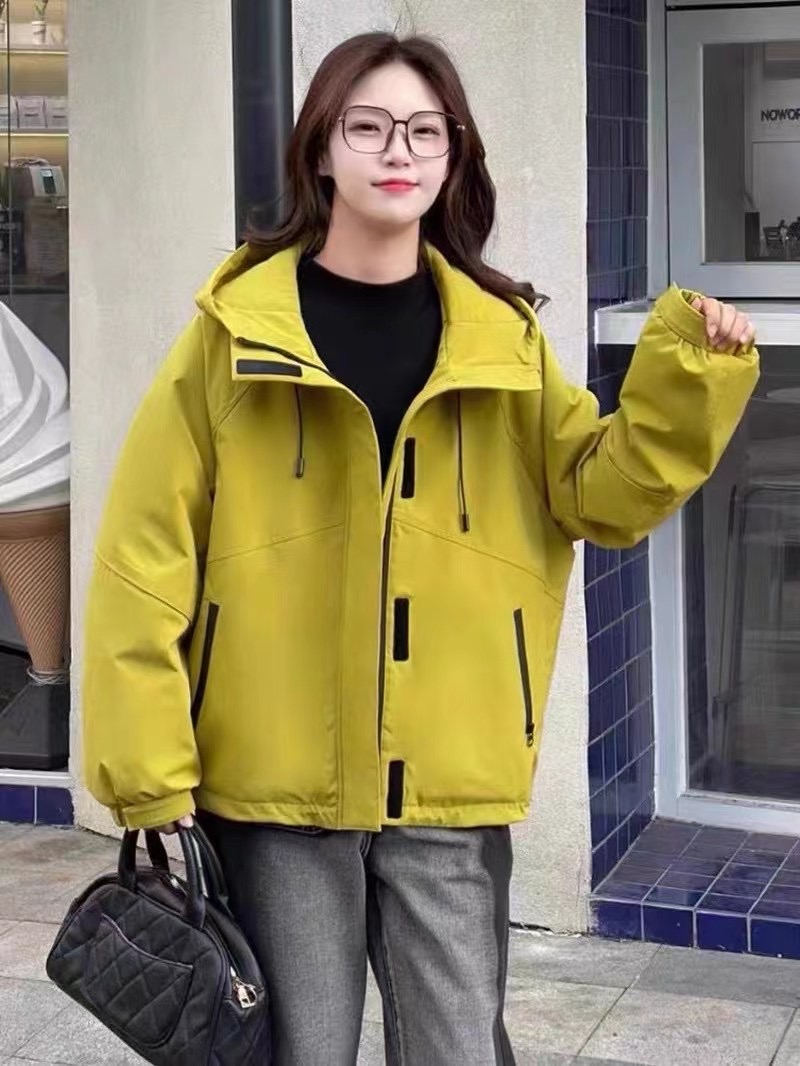 【林尚尚-8967#】冲锋衣夹棉保暖连帽外套2024女款洋气百搭