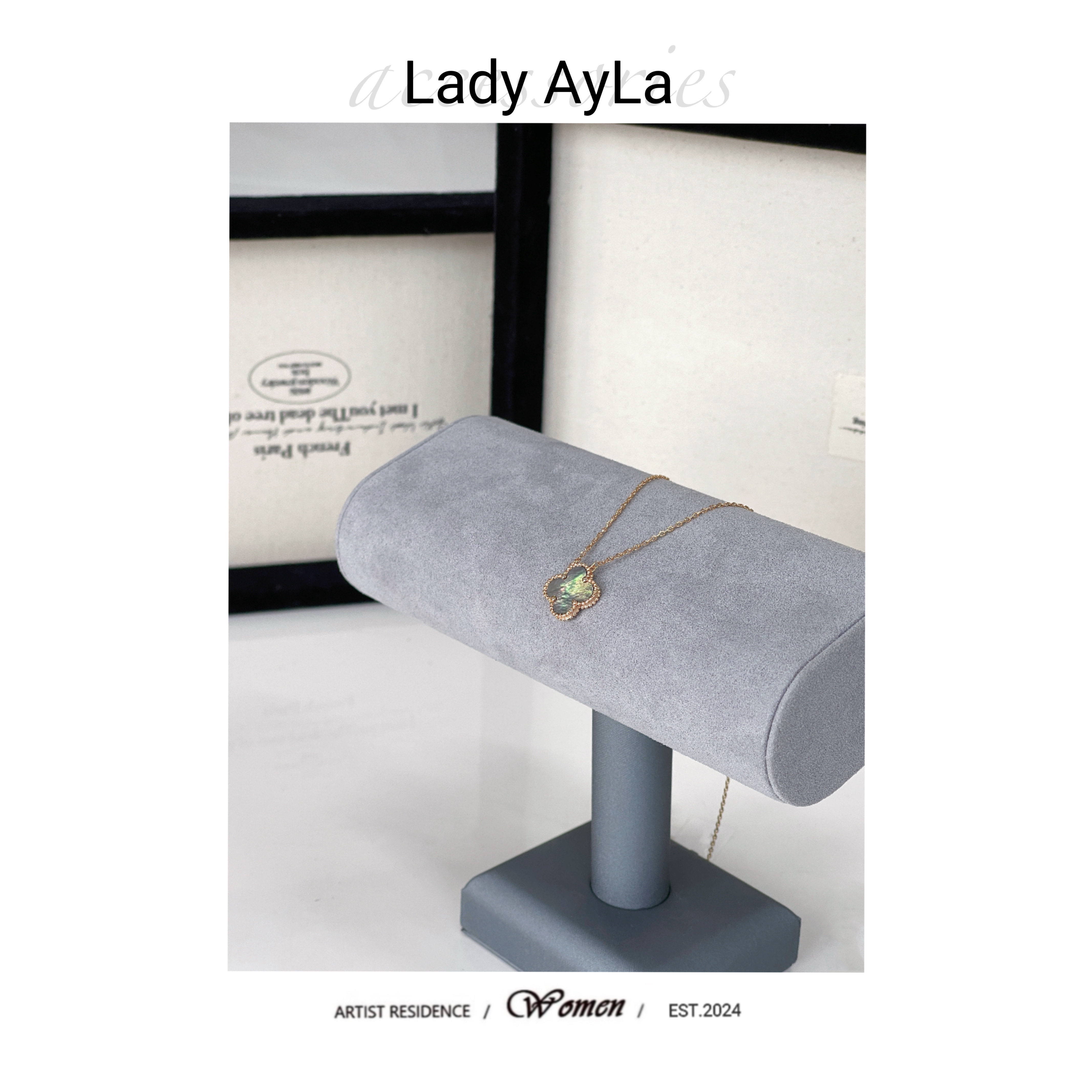 坠链均925银合成锆石 四叶花灰贝项链小众时尚轻奢AL024