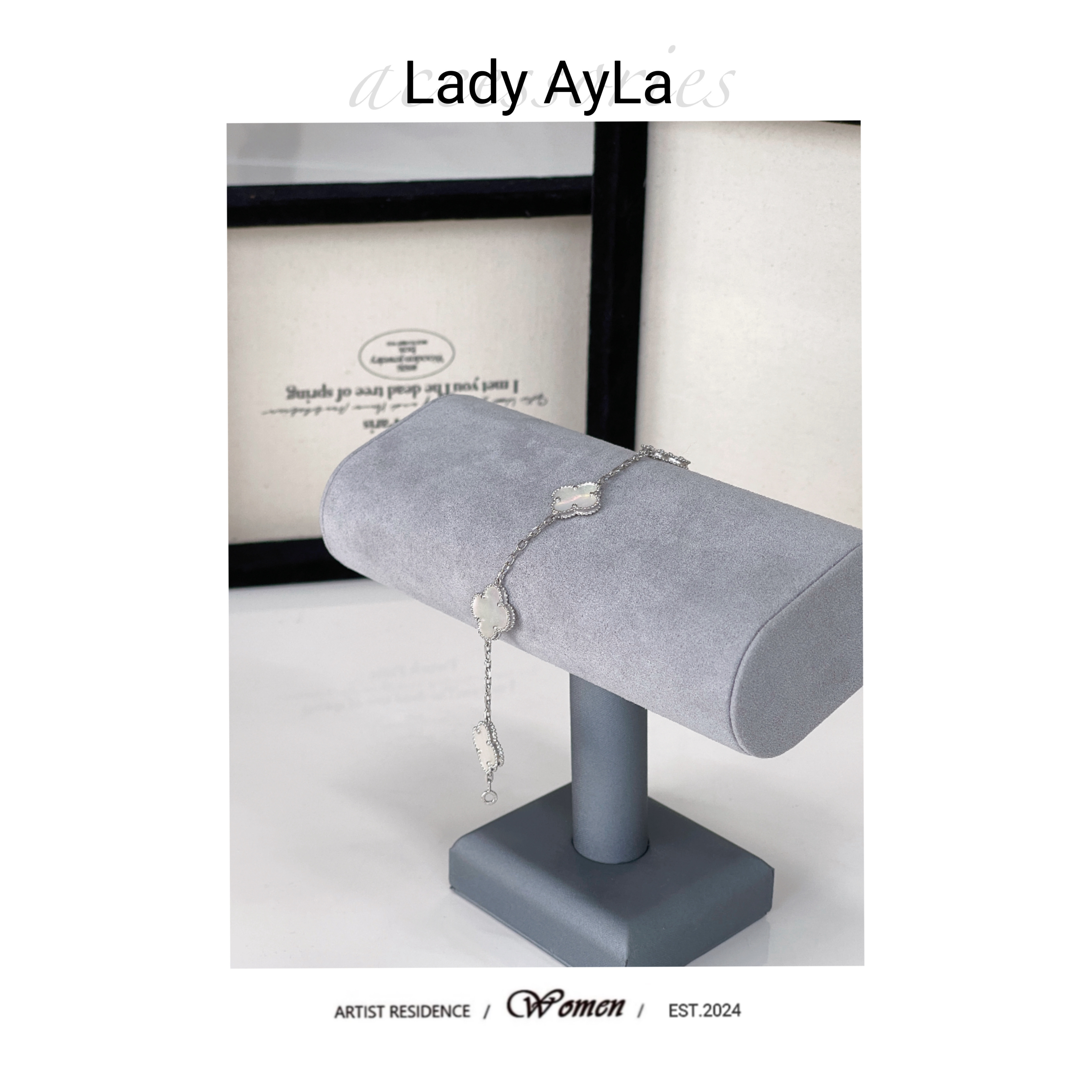 925银合成锆石手链 四叶花草白贝手链 小众百搭简约AL2055