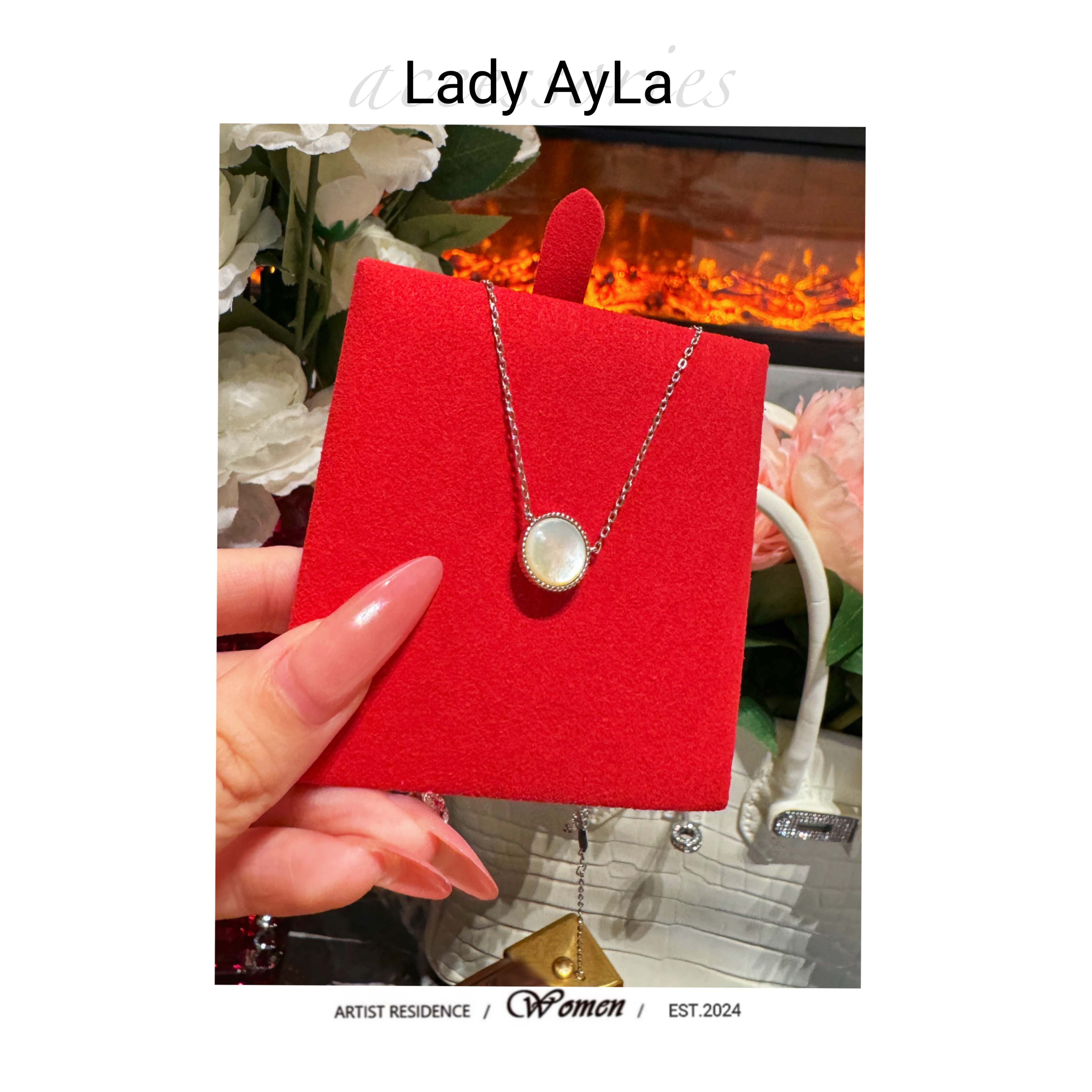 坠链均925银合成锆石 八芒星闪锆时尚气质项链AL779