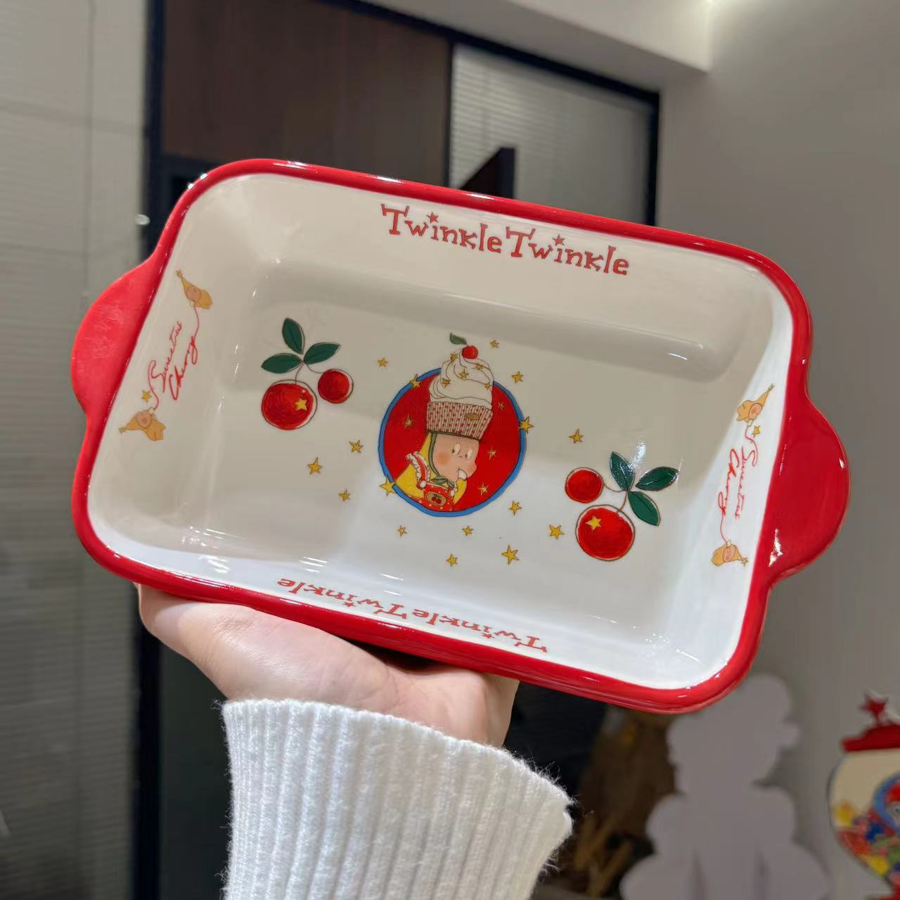 喜上淘·星星人联名樱桃红樱桃蛋糕10.45英寸长方烤盘家用陶瓷餐具