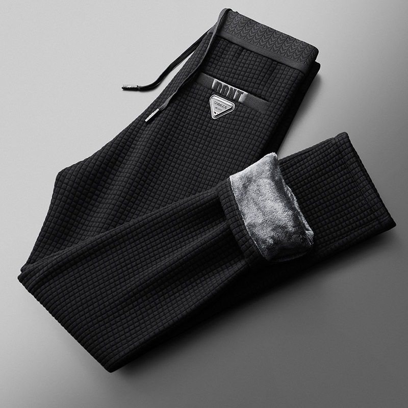 轻奢休闲裤男秋冬加绒加厚保暖松紧腰宽松卫裤运动时尚高档运动裤