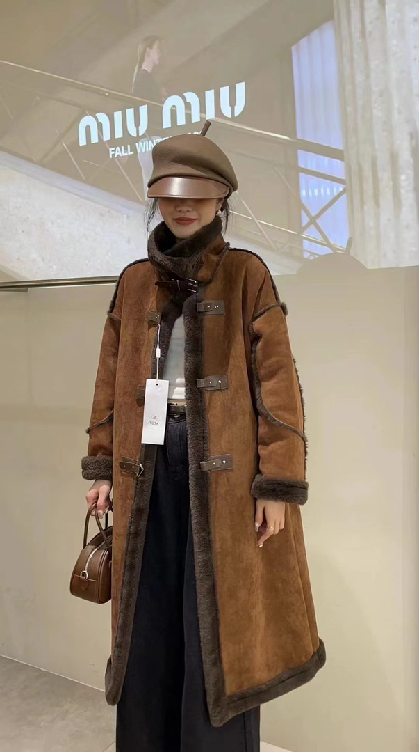 妮妮家1580美拉德穿搭皮毛一体长款机车服
