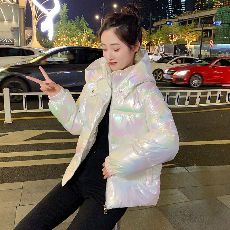 短款羽绒棉服女2022新款韩版加厚保暖炫彩亮面免洗棉衣棉袄外套潮