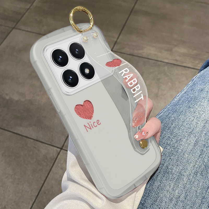 爱心适用红米k70手机壳redmi新款k70pro透明腕带k70e全包防摔小米