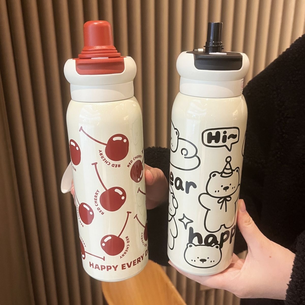 【芳芳】高颜值果茶樱桃保温杯新款316大容量吸管便携手提水杯双饮