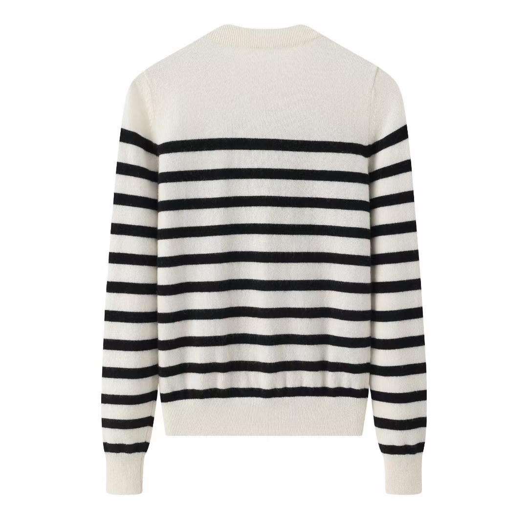 鄂尔多斯市原产地牧人多思羊绒圆领夹条女套衫