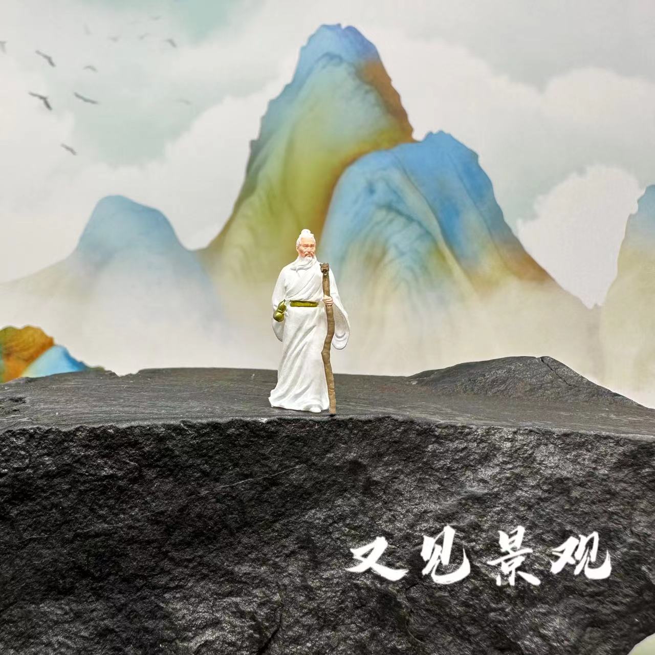 拐杖老人——8树脂人物微景观精美摆件奇石沙盘假山置景装饰都可用