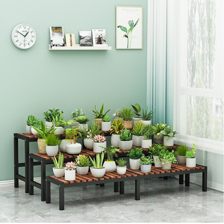 花架子耐用置物架加长加宽落地式实木阶梯式多层木质花盆架高档