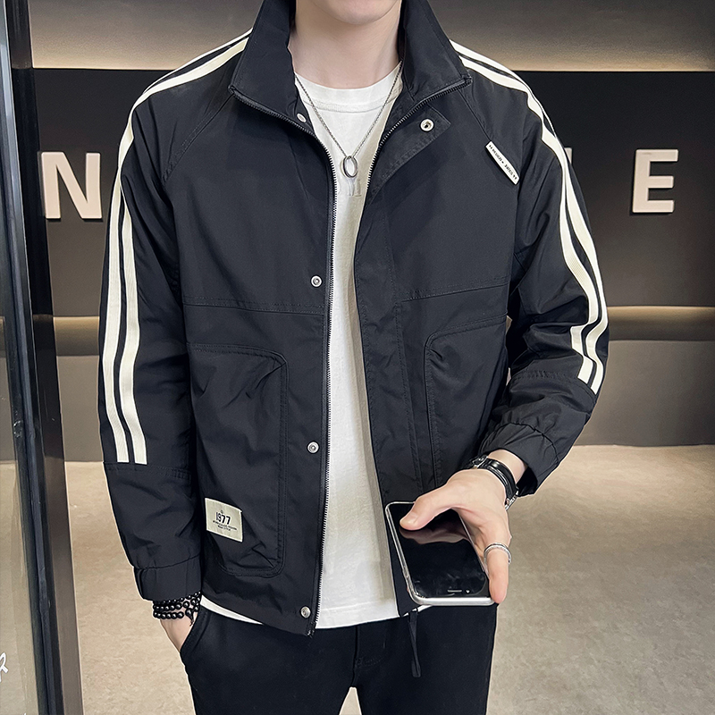 春秋款男士外套潮流百搭时尚男装新款工装拼色上衣服飞行员夹克男