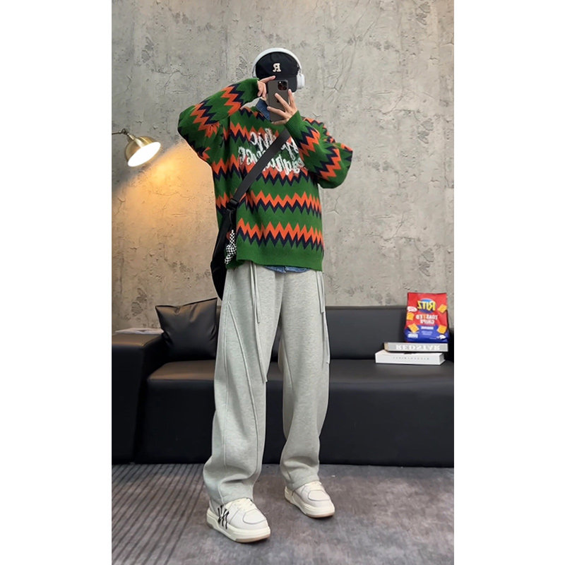 重磅运动卫裤男士秋冬季阔腿男裤春秋针织直筒宽松休闲裤