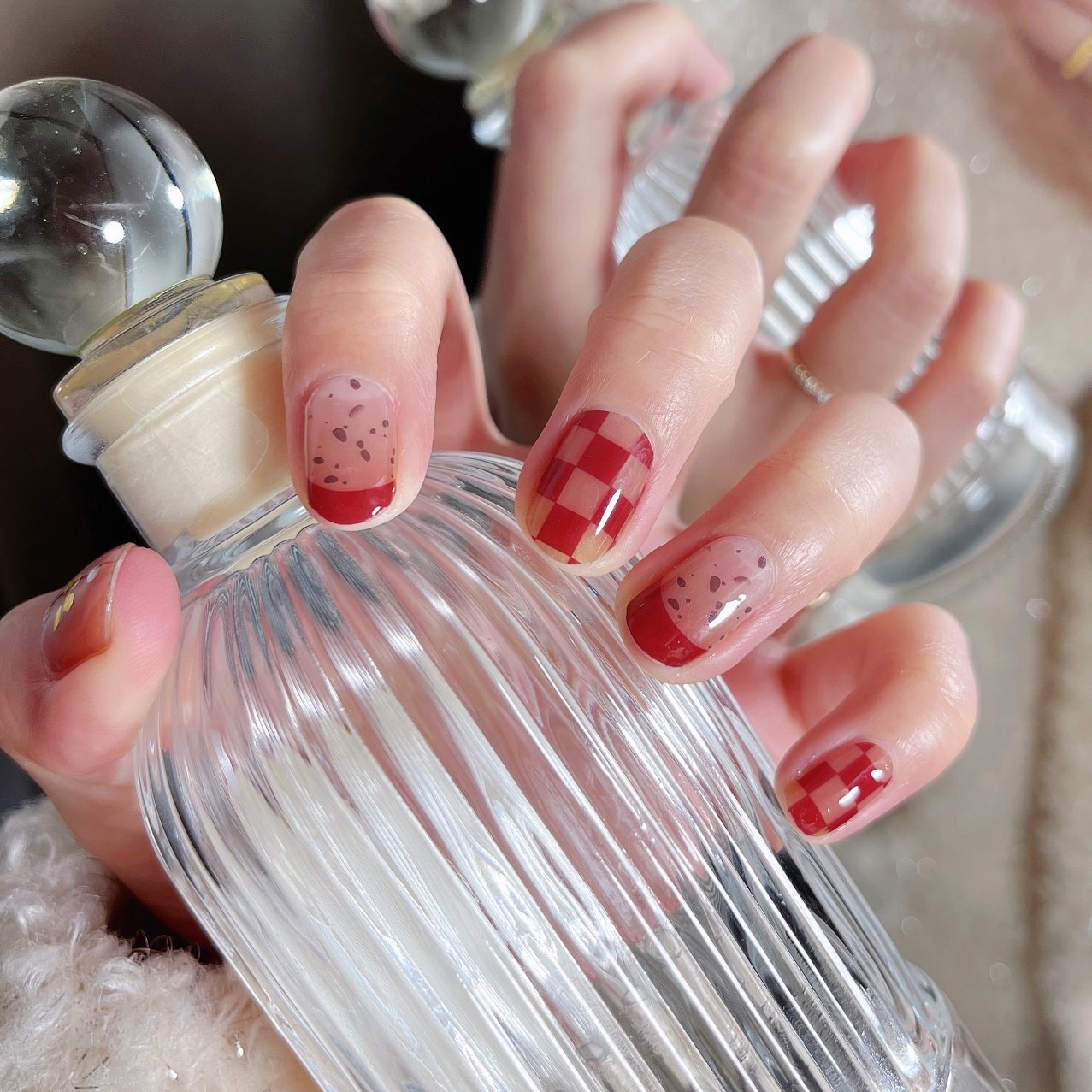 [棋盘格蝴蝶081]懒人防水凝胶美甲贴22指双头（可2-4双手）