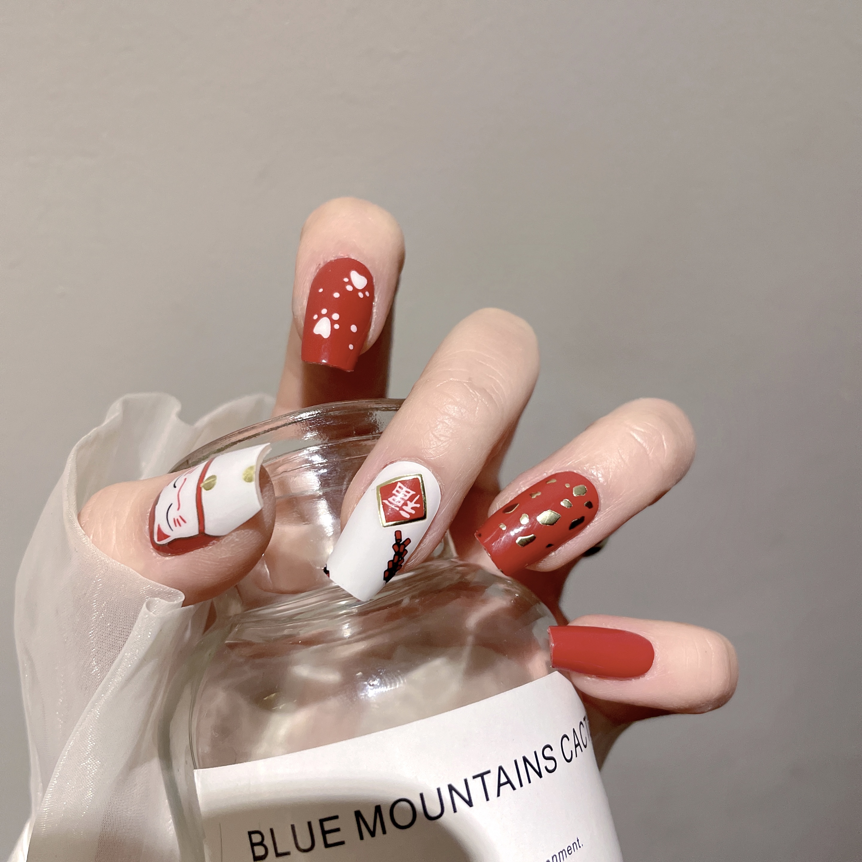 [139招财猫]懒人防水凝胶美甲贴22指双头（可贴2-4双手）