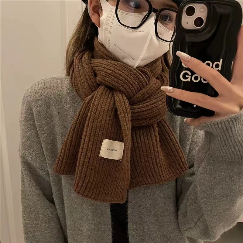 纯色保暖秋冬针织围巾女韩版毛线百搭围脖潮网红时尚学生