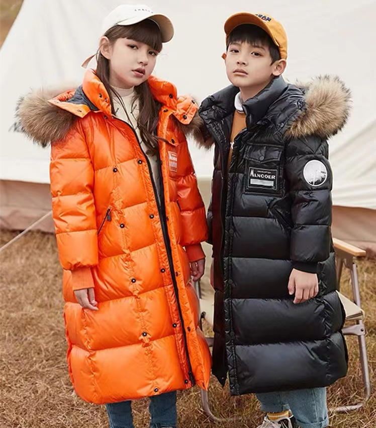 儿童长款羽绒服女童男童中长款加厚过膝到脚踝免洗女孩女大童洋气