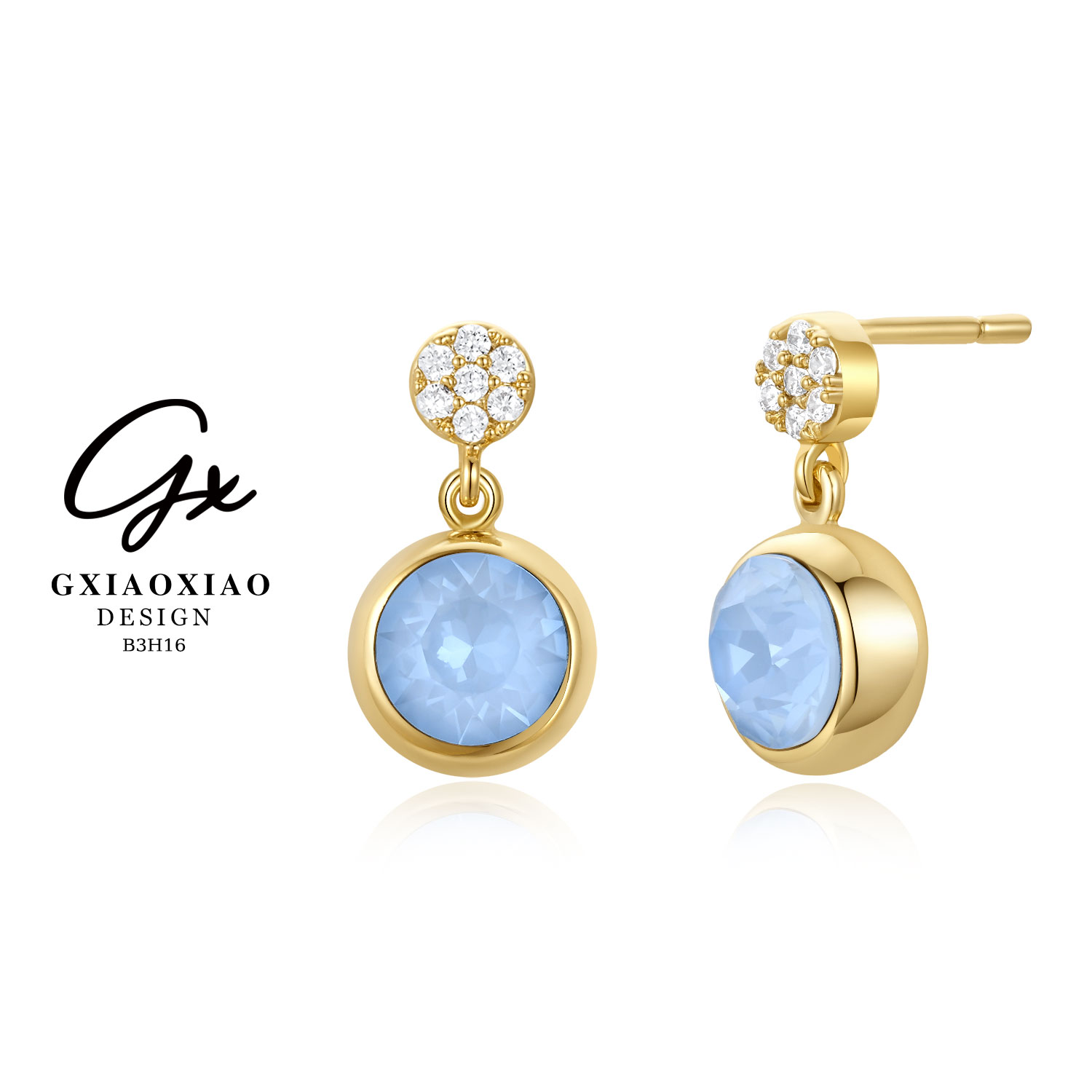 铜合金合成锆石耳饰 GXX 轻奢高级感精致圆形百搭耳环 B3H16