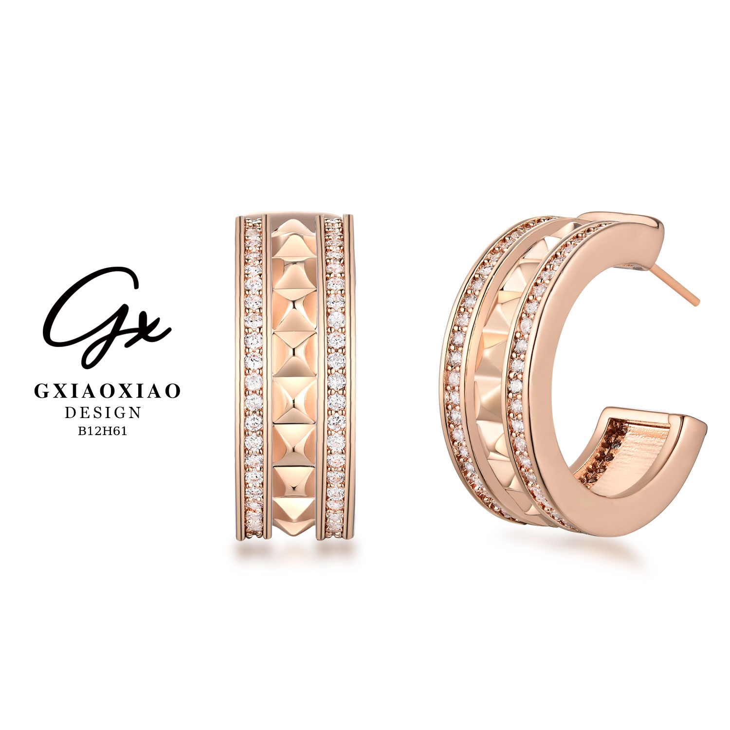 铜合金合成锆石耳饰  GXX 法式高级感菱形耳环 B12H61 B12H62