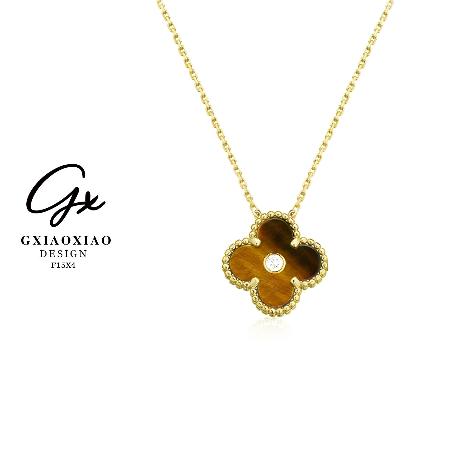 坠链均925银莫桑石 GXX 轻奢高级感美拉德色四叶花朵项链 F15X4