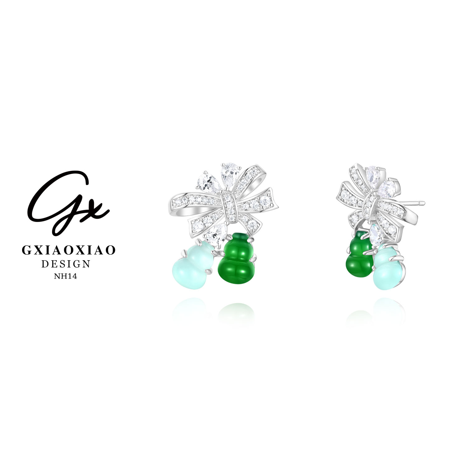 铜合金合成锆石耳饰 GXX 高级设计感轻奢蝴蝶结葫芦耳环 NH14