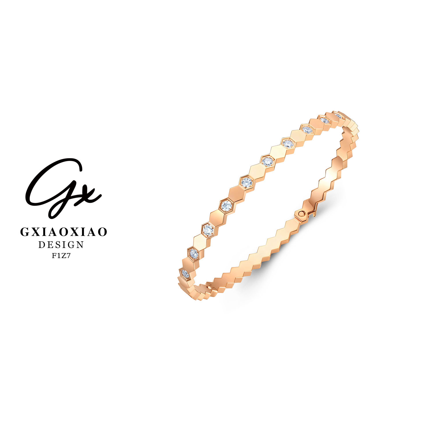 铜合金莫桑石手镯 【莫桑石版】 高级感时尚气质蜂巢手镯 F1Z6 F1Z7