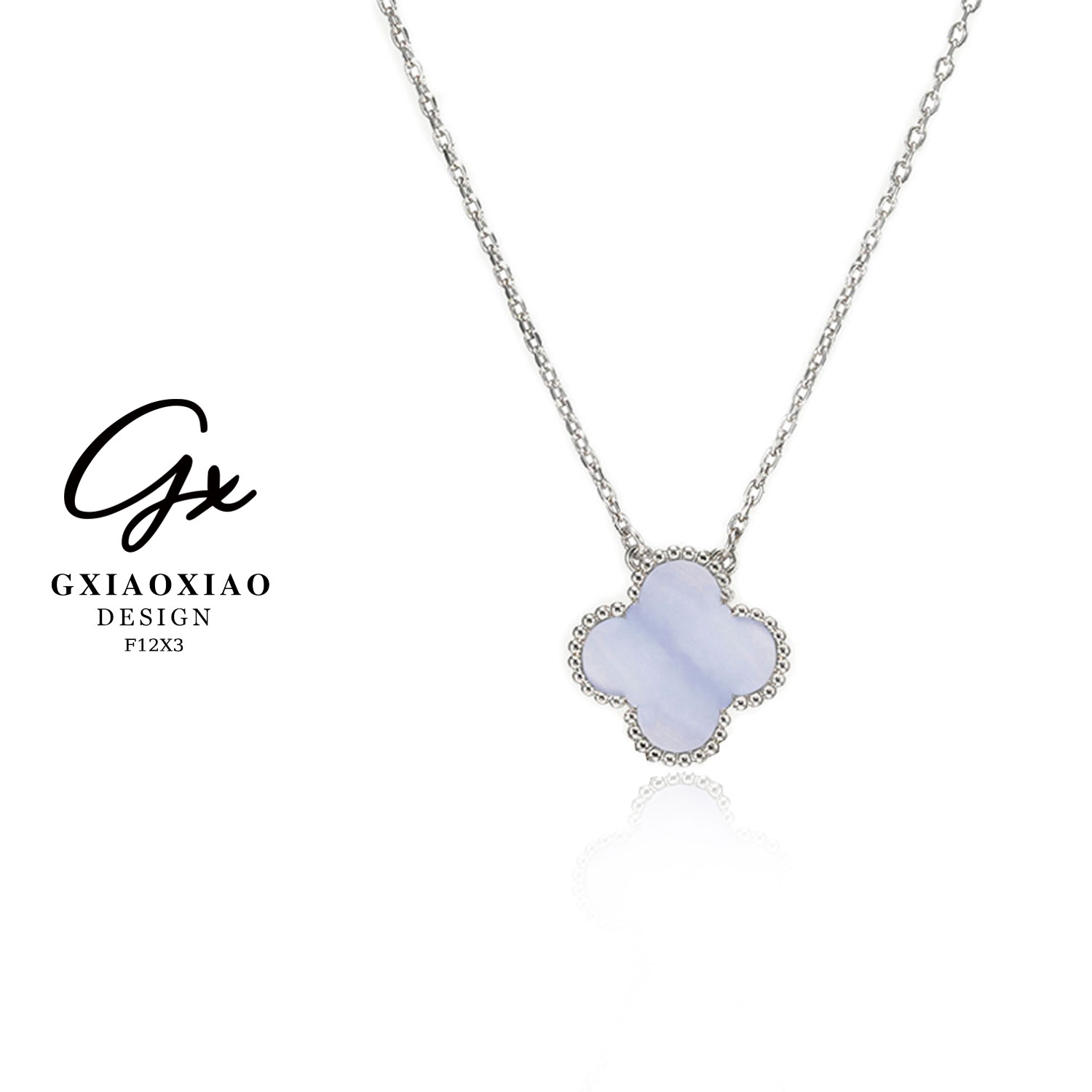 坠链均925银 GXX  轻奢气质高级感紫色四叶花朵项链 F12X3