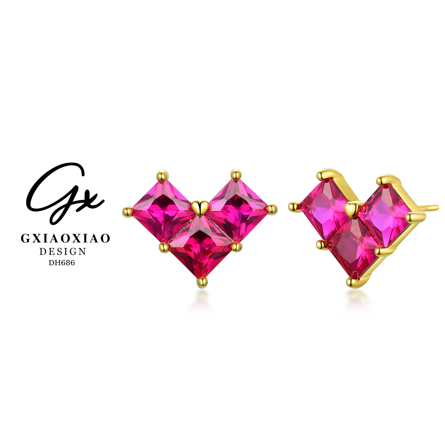 铜合金合成锆石耳饰  GXX 轻奢气质高级感爱心耳环 DH686 DH687