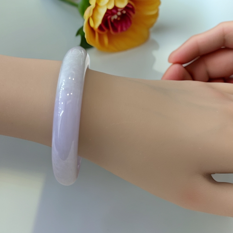 缅甸翡翠A货手镯紫色复古时尚镯子气质女款少女冰透高冰粉紫女士