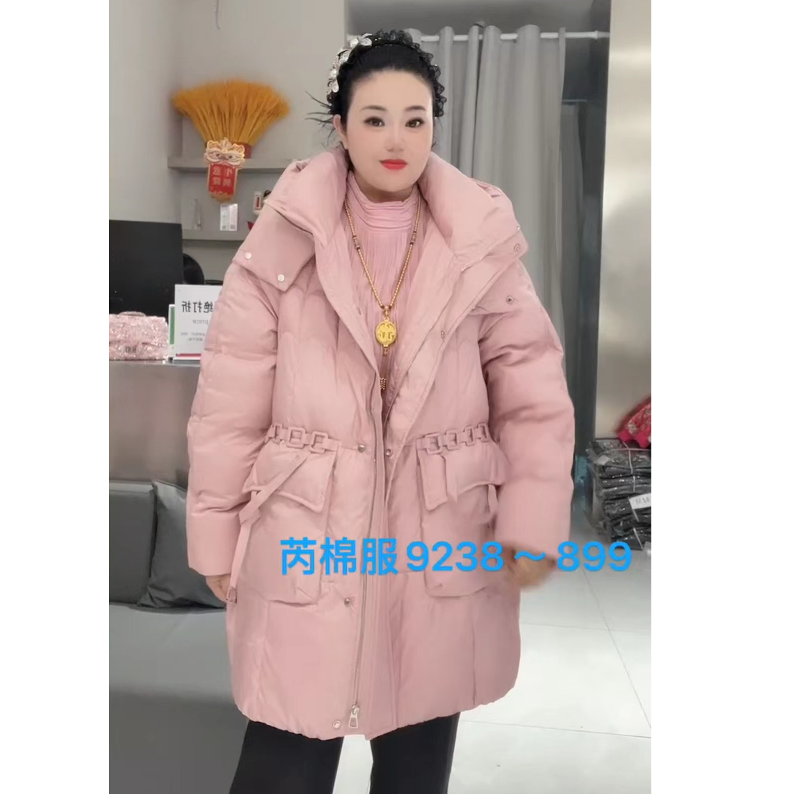 芮娜依莲9238中长款棉服女保暖时尚外套冬季新款休闲百搭连帽