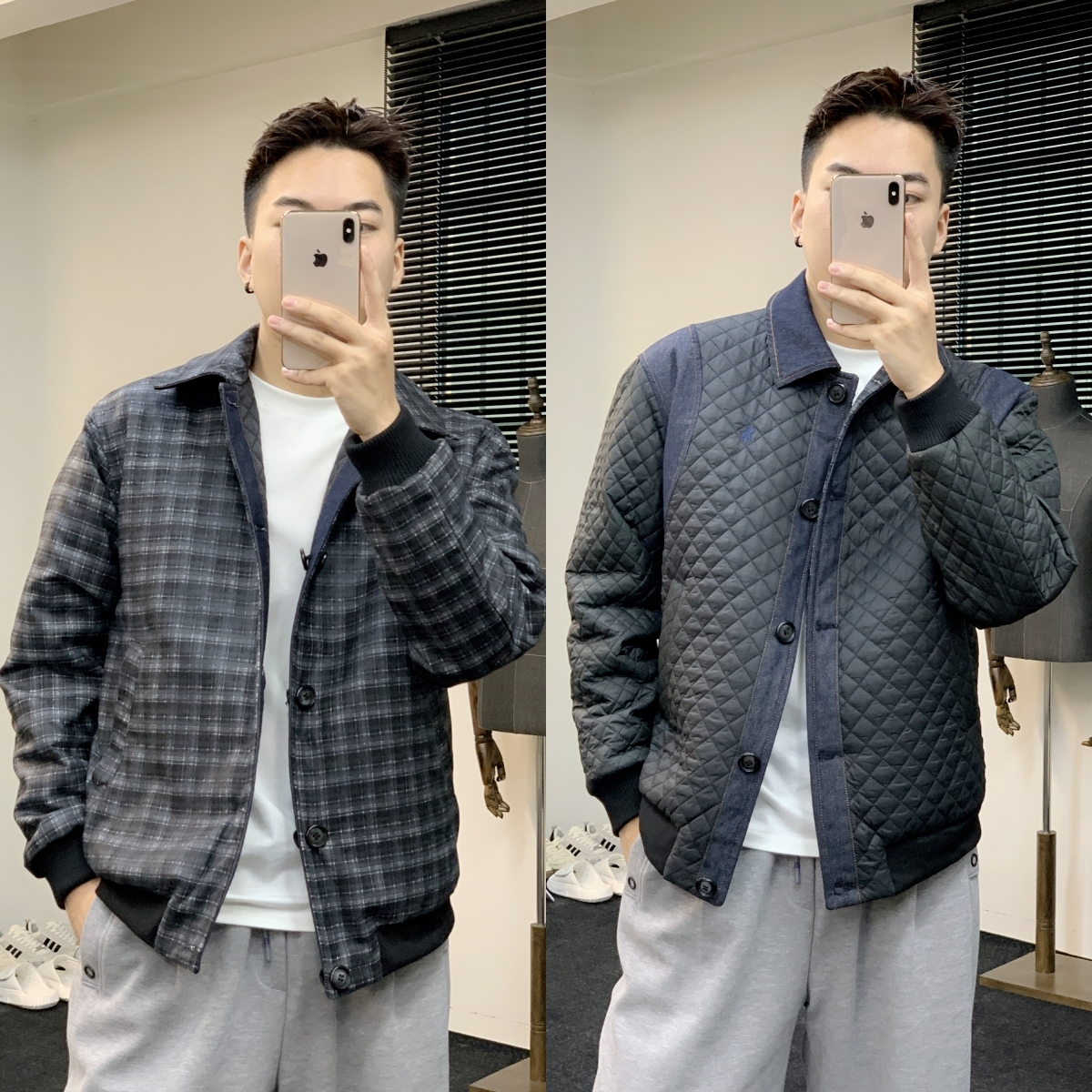 青仓《双面穿》三防羊毛夹棉提花牛仔棉服夹克